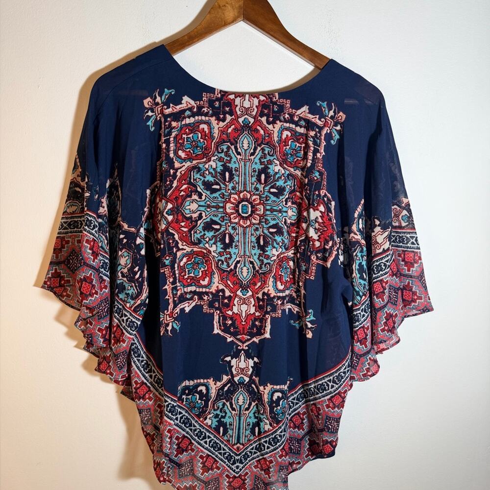 Ruby Rd. Boho Navy and Red Patterned Women's Top - Picture 2 of 3